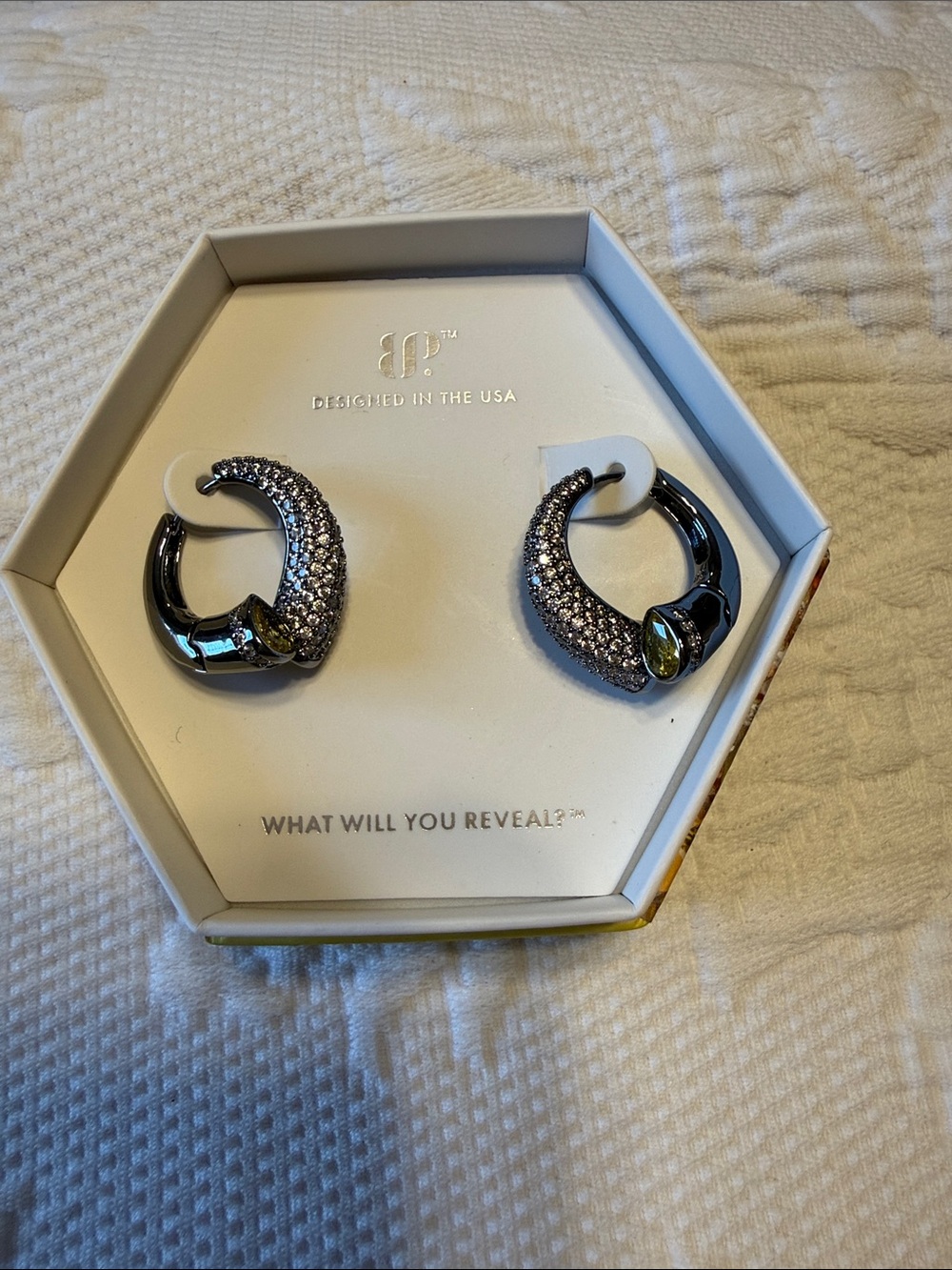 Bomb Party November 2025 Citrine Pavé Hoop Earrings NWT